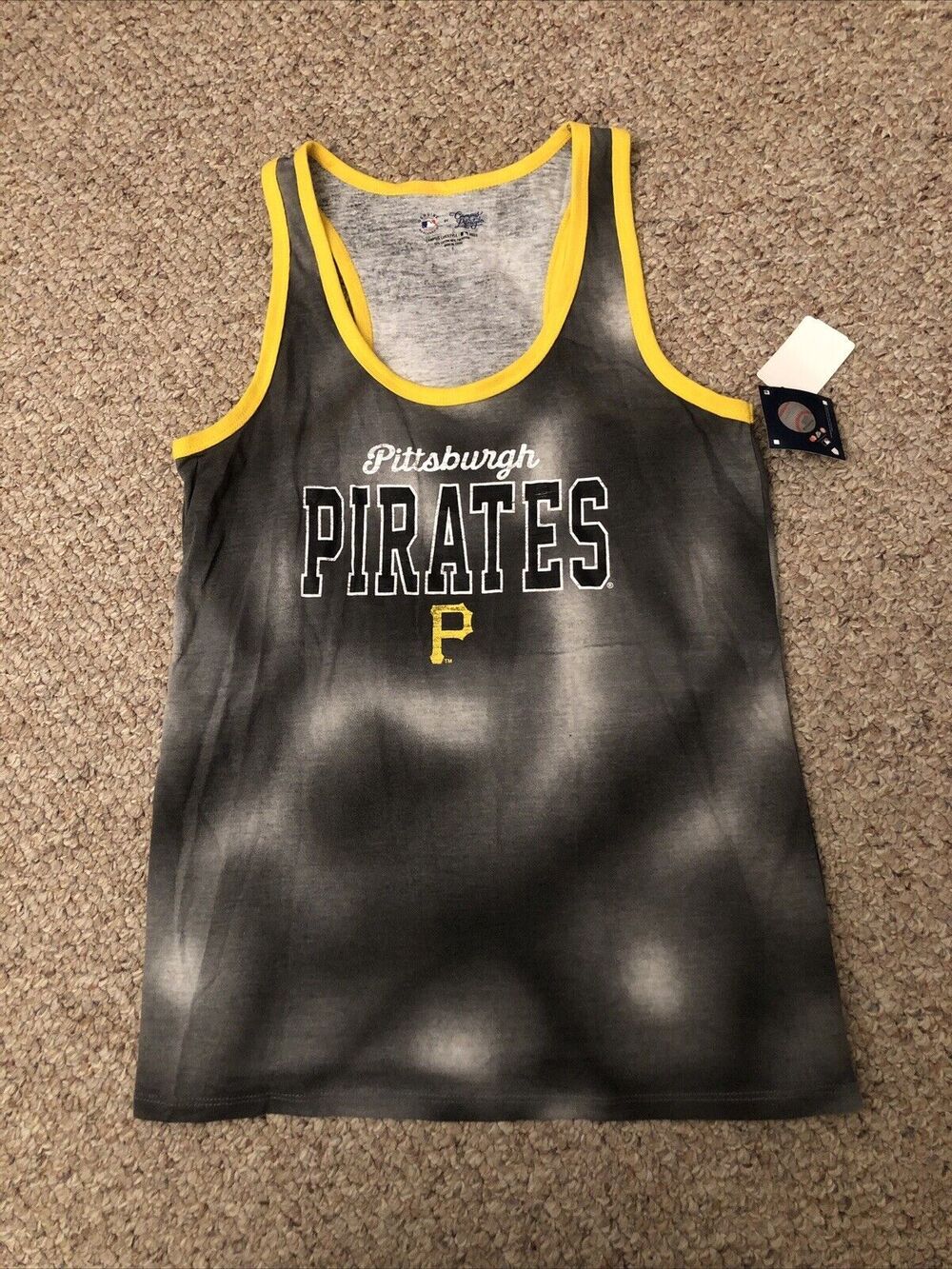 Pittsburgh Pirates MLB Tank Top Women's Small Black Yellow Tie Dye Baseball NWT